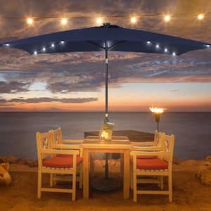 10 ft. x 6.5 ft. Rectangle Solar LED Outdoor Patio Market Table Umbrella with Push Button Tilt and Crank in Navy Blue