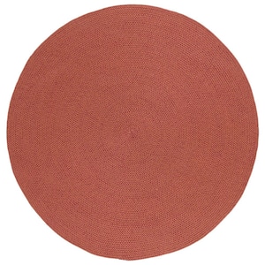 Braided Red Gold 5 ft. x 5 ft. Abstract Round Area Rug