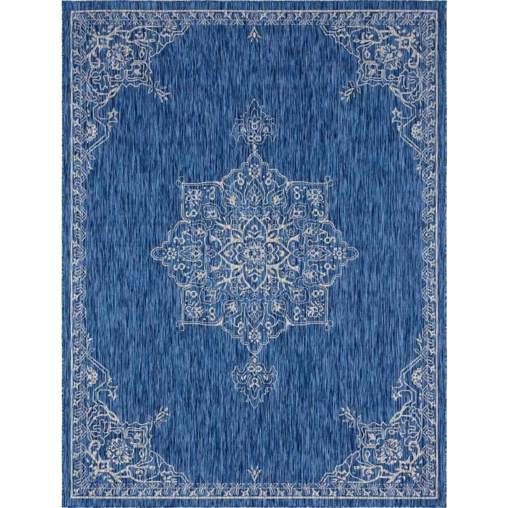 Unique Loom Blue Antique Outdoor 9 ft. x 12 ft. Area Rug 3145145 The