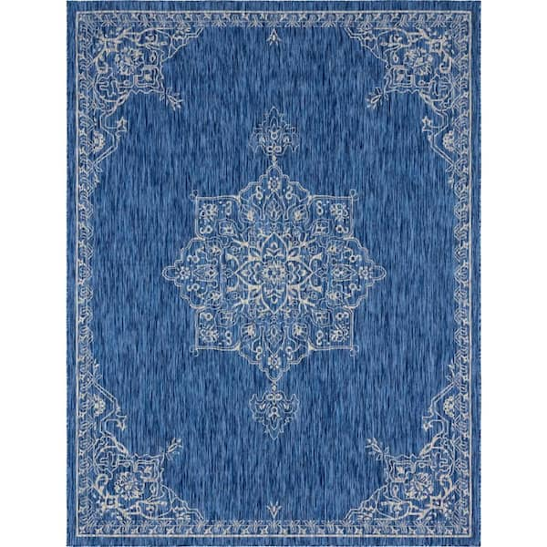 Unique Loom Blue Antique Outdoor 9 ft. x 12 ft. Area Rug