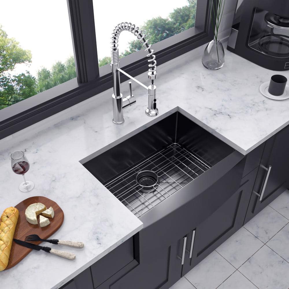 33'' Gunmetal Black Stainless Steel Farmhouse Apron Sink