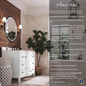 Lauren 48 in. W x 22 in. D x 34.2 in. H Single Sink Bath Vanity in White with Black Hardware with Carrara Marble Top