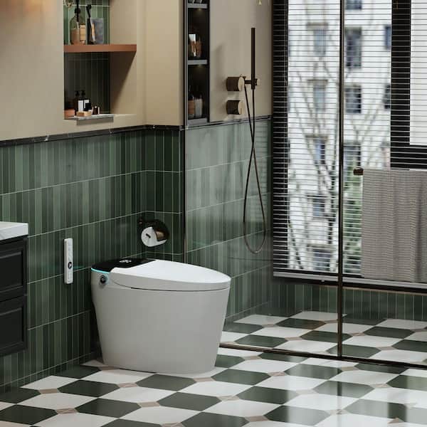 Tankless Smart Toilet Elongated 1.28 GPF Bidet Toilet with Auto Flush Warm Water Foot Sensor Operation in White