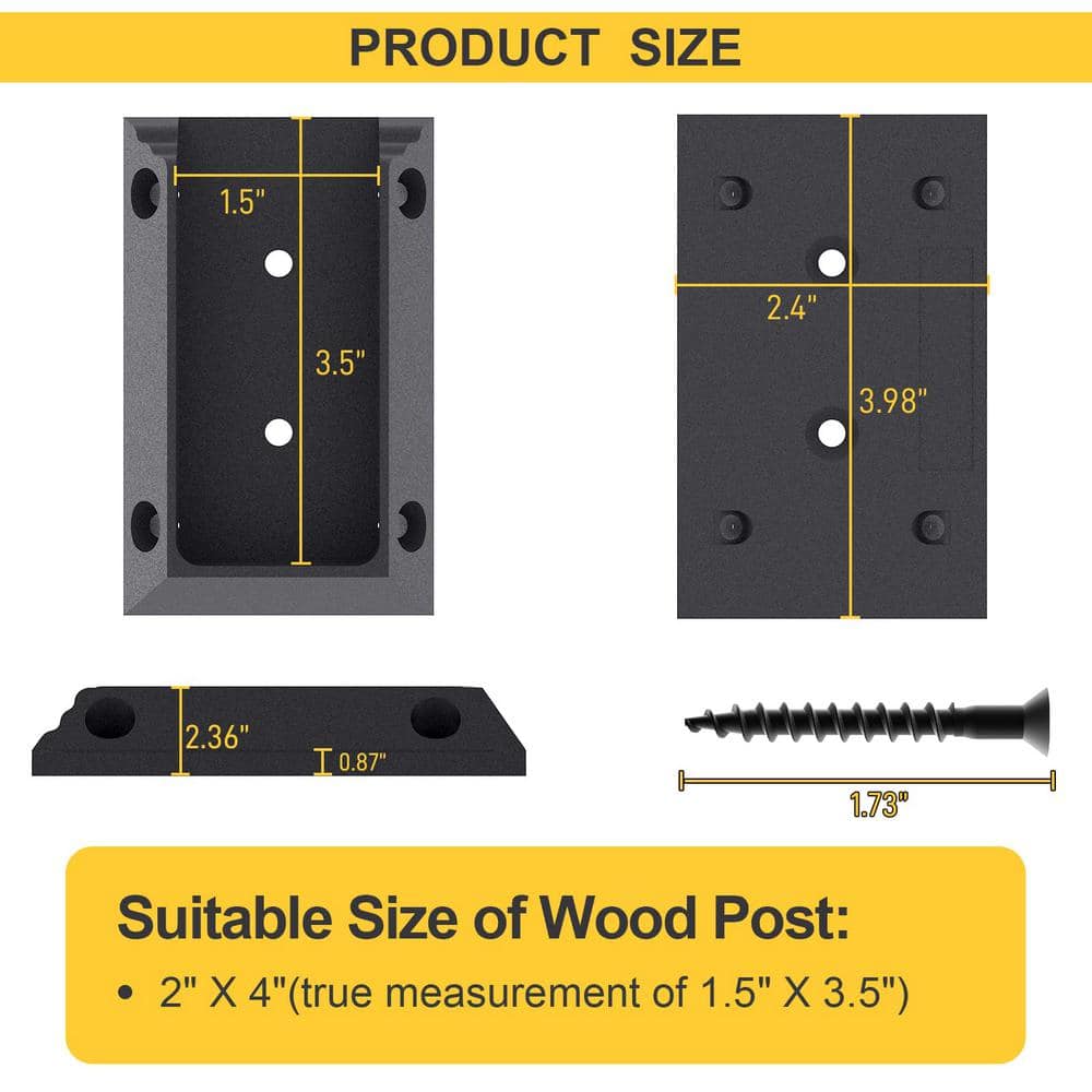 Black Nylon Deck Railing Bracket Connectors with Stainless Steel Screws
