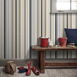 Riga Platino Stripe Grey / Cream / Black Metallic Finish Vinyl on Non-Woven Non-Pasted Wallpaper Roll