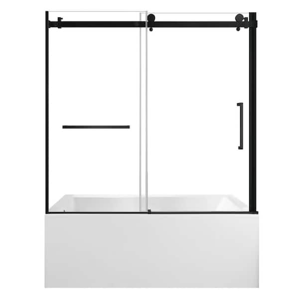 60 in. x 36 in. Acrylic Rectangular Alcove Soaking Bathtub with Left Drain in White/Matte Black
