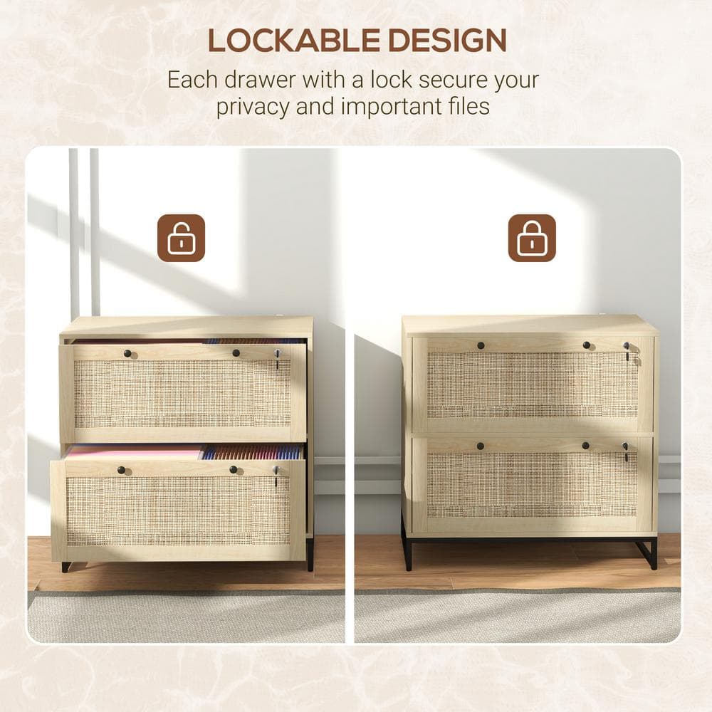 Natural Wood 2 Drawer Lockable Vertical Filing Cabinet