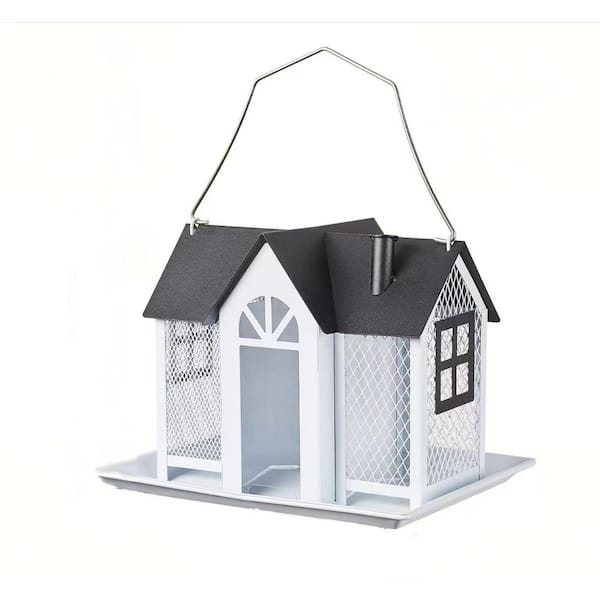 1.2 lbs. White Metal Mesh Triple Compartment Weatherproof Wild Bird Feeder House for Finch Cardinal Chickadee (1 Pack)