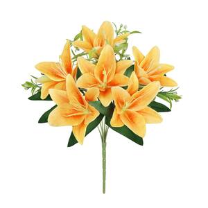 13 in. Orange Artificial Stargazer Lily Flower Stem Bush Bouquet (Set of 4)