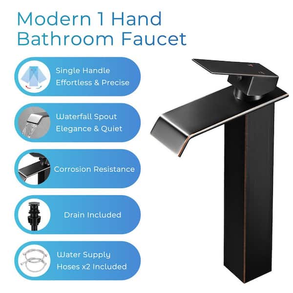 Waterfall Single Handle Vessel Sink Faucet with Pop-Up Drain in Oil Rubbed Bronze