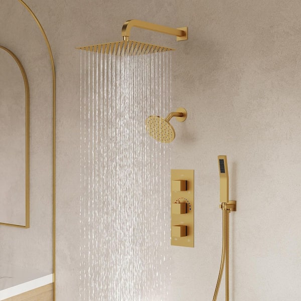 EVERSTEIN 5-Spray Square 12 in. Rain Wall Mount Shower System with
