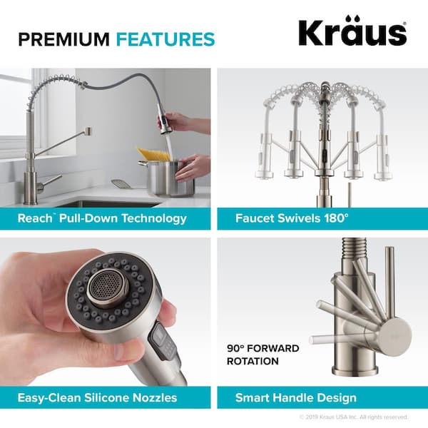 Kraus KCA1200 33 Inch Undermount Kitchen Sink with Commercial Pull-Down  Faucet, NoiseDefend™, Smart Low Divider, Wear-Resistant Finish, Easy-Clean  Nozzles, Smart Single Handle Design, Eco-Friendly Faucet, and ADA Compliant