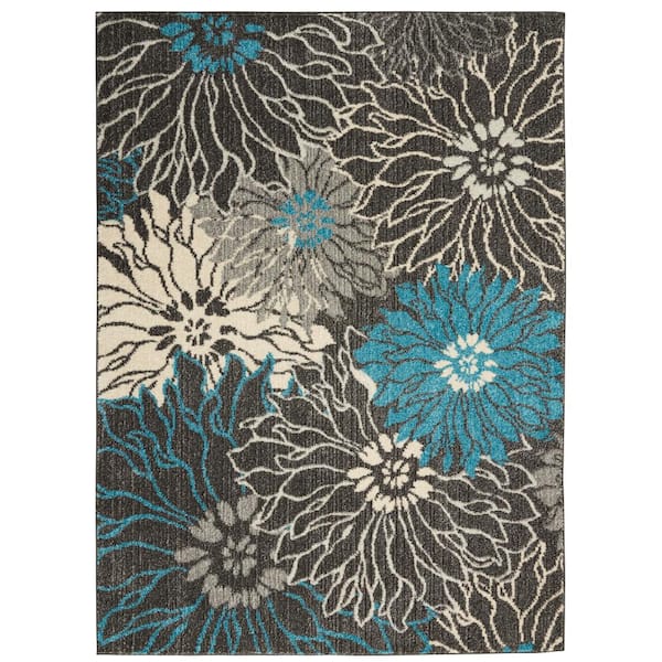 Nourison Passion Charcoal/Blue 4 ft. x 6 ft. Floral Contemporary Area Rug