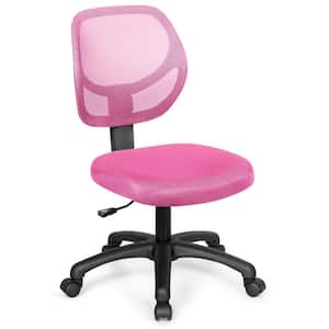 Mesh Pink Low-Back Armless Computer Office Desk Chair with Adjustable Height