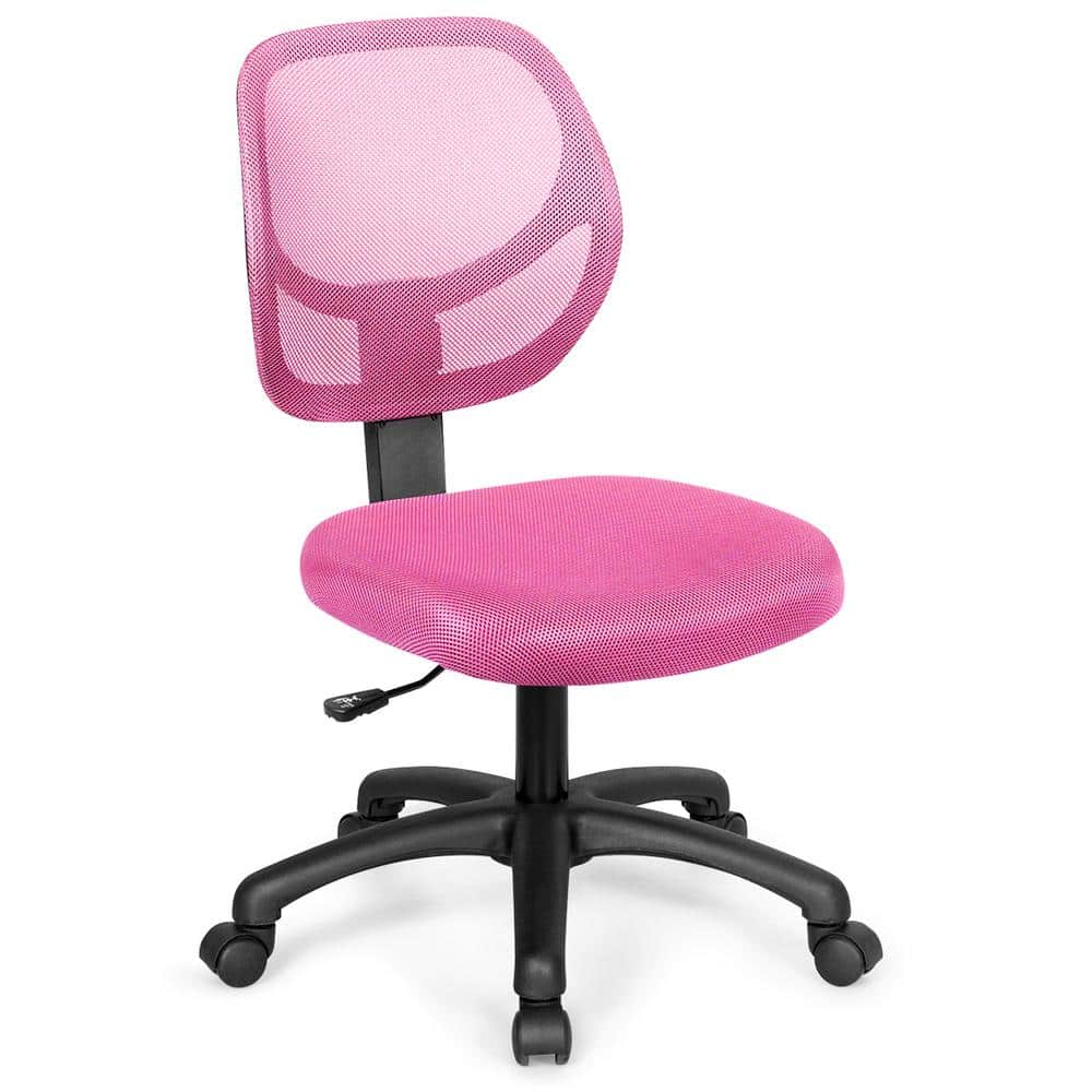 Mesh Pink Low-Back Armless Computer Office Desk Chair with Adjustable Heigh