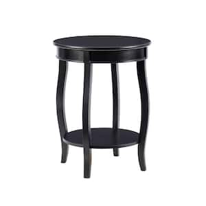 Justine 18 in. Black Round Wood Side End Table with Shelf