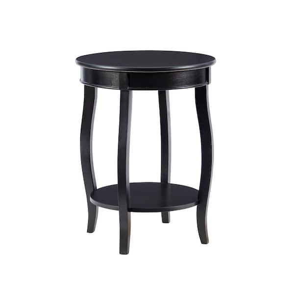 Justine 18 in. Black Round Wood Side End Table with Shelf