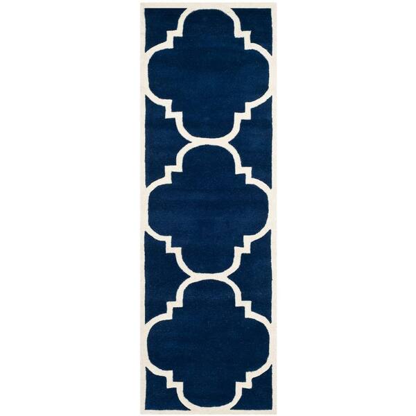 SAFAVIEH Chatham Dark Blue/Ivory 2 ft. x 11 ft. Border Geometric Trellis Runner Rug