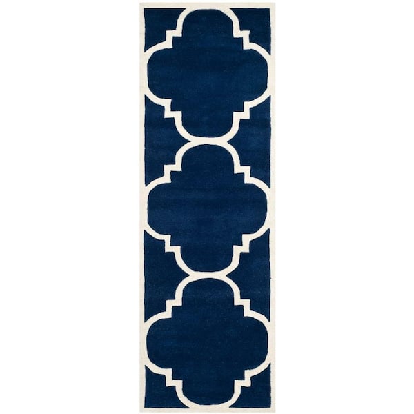 SAFAVIEH Chatham Dark Blue/Ivory 2 ft. x 5 ft. Border Geometric Trellis Runner Rug