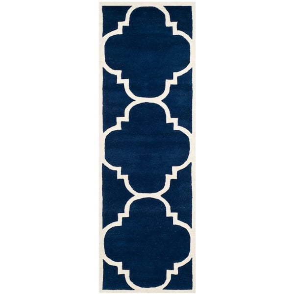 SAFAVIEH Chatham Dark Blue/Ivory 2 ft. x 7 ft. Border Geometric Trellis Runner Rug