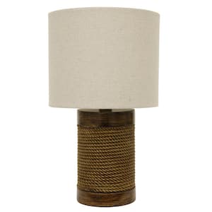 Cali Rope 15 in. Brown Table Lamp with Linen Shade
