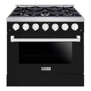 BOLD 36" 5.2 Cu.Ft. 6 Burner Freestanding Single Oven All Gas Range with Gas Stove and Gas Oven in Black Stainless steel