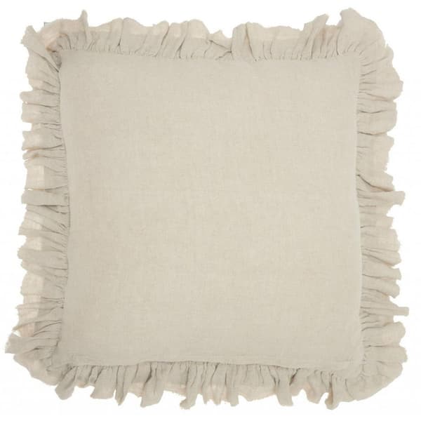 HomeRoots Beige Solid Polyester 24 in. x 24 in. Throw Pillow