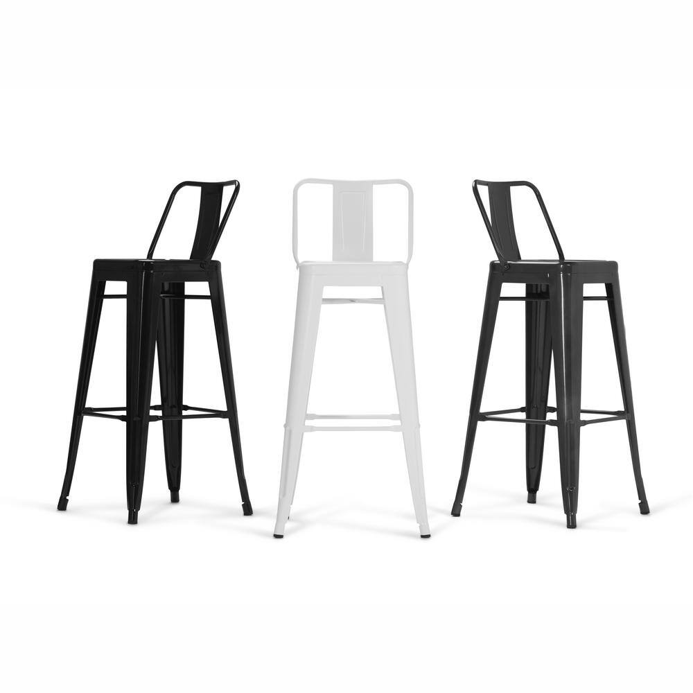 Rayne Industrial Black Metal Bar Stool with Curved Back - Set of 2