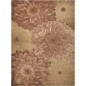Tropics Taupe/Green 8 ft. x 11 ft. Floral Contemporary Area Rug