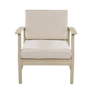 Outdoor Solid Wood Armchair with Sand Cushion, Comfortable Patio Lounge Chair for Balcony, Courtyard
