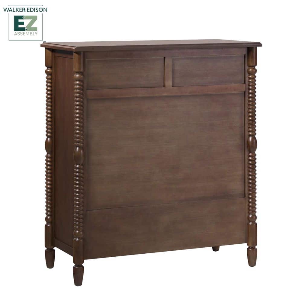 Walker Edison Furniture Company Modern Farmhouse Easy Assembly Dark Brown 5-Drawer 41.5 in. Solid Wood Spindle-Detailing Dresser