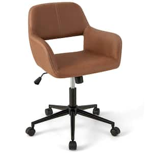 Faux Leather Swivel Ergonomic Office Chair in Brown with Backrest Padded Armrests Casters