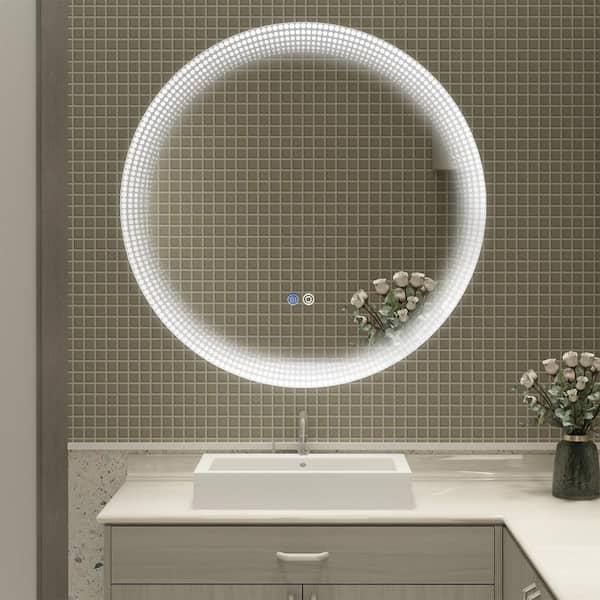 FUNKOL 30 in. W x 30 in. H Large Round Frameless with Dimmable and Anti-Fog Wall Mounted Bathroom Vanity Mirror