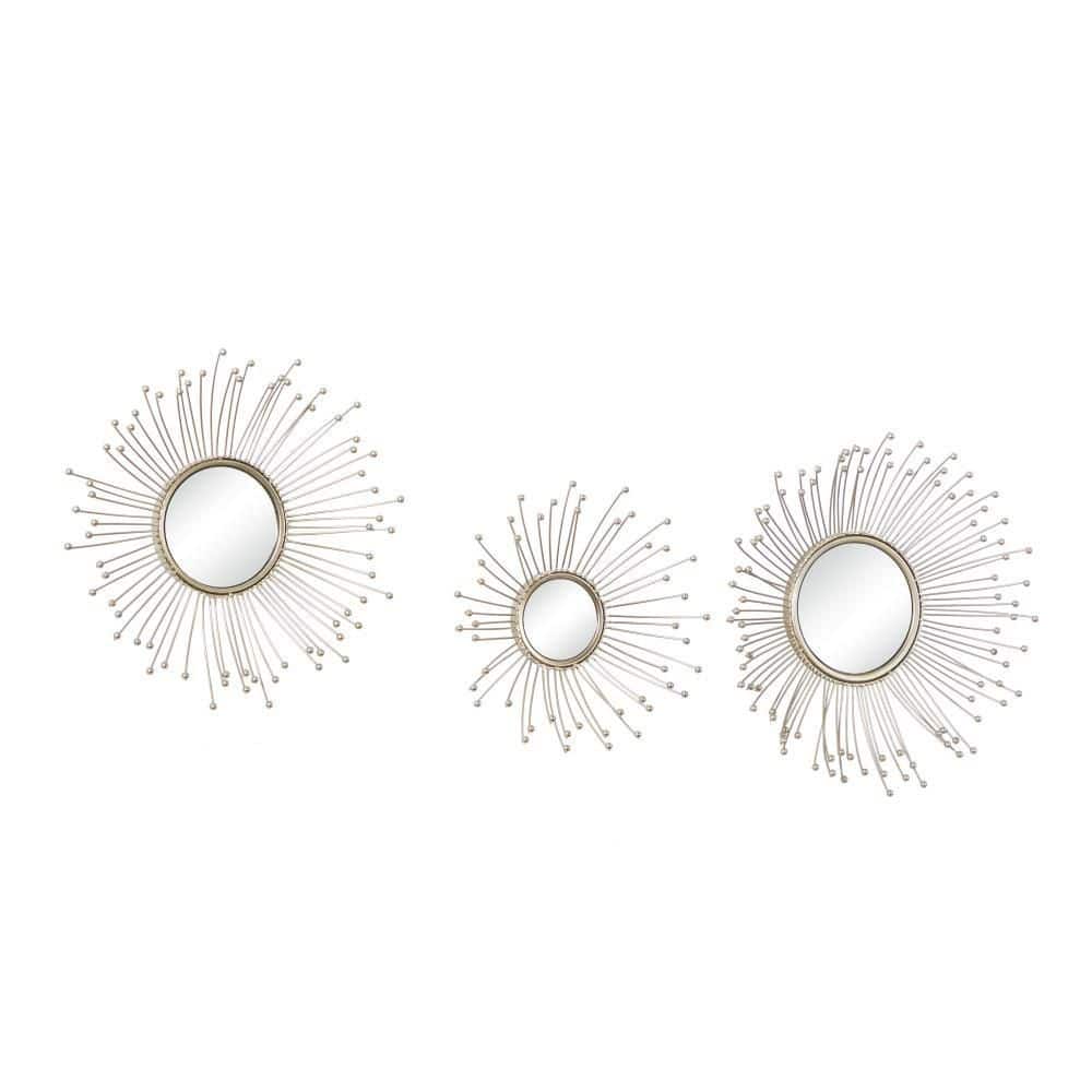 Glamorous Gold Starburst Round Wall Mirror Set of 3