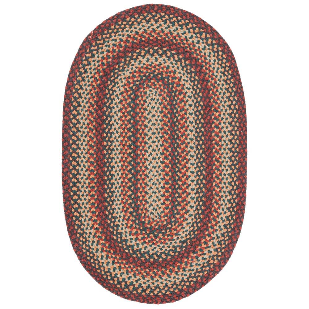 SAFAVIEH Braided Brown/Rust 4 ft. x 6 ft. Striped Border Oval Area Rug ...