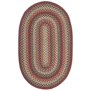 Braided Brown/Rust 4 ft. x 6 ft. Striped Border Oval Area Rug