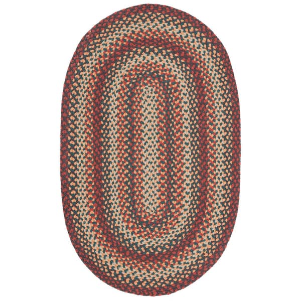 SAFAVIEH Braided Brown/Rust 4 ft. x 6 ft. Striped Border Oval Area Rug