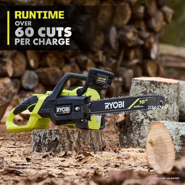 RYOBI 40V HP Brushless 16 in. Battery Chainsaw with 4.0 Ah Battery