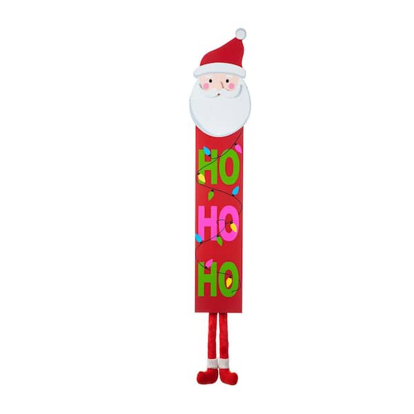 Glitzhome 54 in. H Christmas Wooden Hohoho Santa Porch Sign with Fabric Dangling Legs (KD)