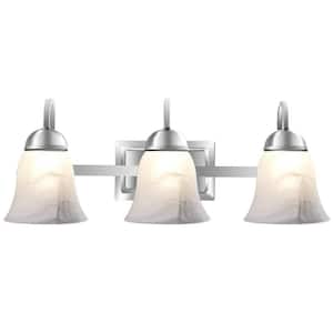 21 in. 3-Light Brushed Nickel Vanity Light with Alabaster Glass