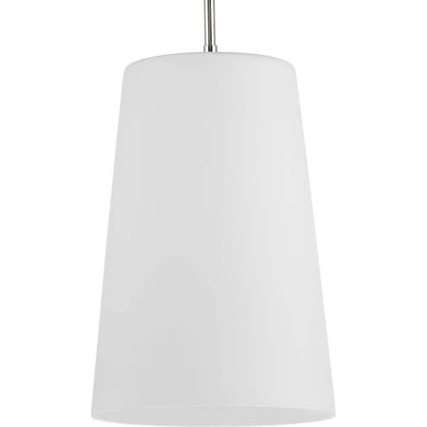Progress Lighting Clarion Collection 1-Light Polished Nickel Etched White Transitional Pendant