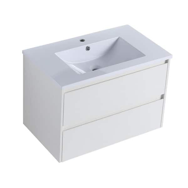 Maincraft Wall-Mounted 30 in. W x 18.2 in. D x 20.5 in. H Bath Vanity in White with White solid Surface Top with White Basin