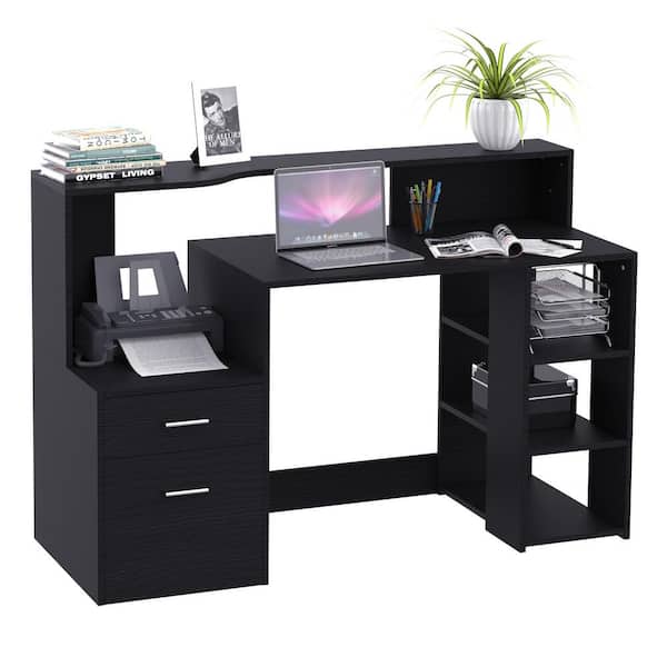 2 Drawer Writing Computer Desk With, Corner Desk In Black Oak With 2 Drawers Function