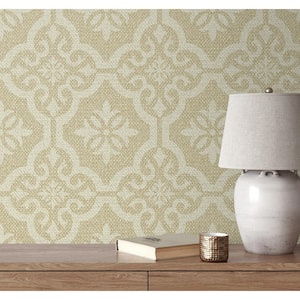 60.75 sq. ft. Light Khaki Wembley Moroccan Lattice Unpasted Embossed Vinyl Wallpaper Roll