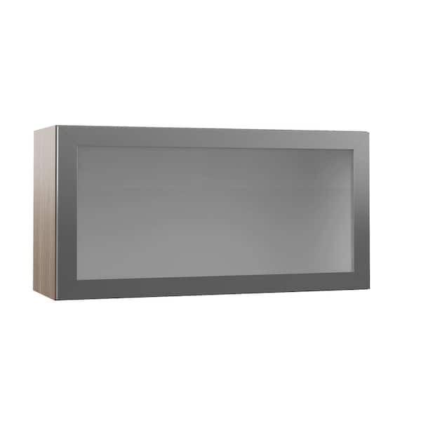 Designer Series Tayton Assembled 36 in. x 18 in. x 12 in. Lift Up Door with Glass Wall Kitchen Cabinet in Driftwood
