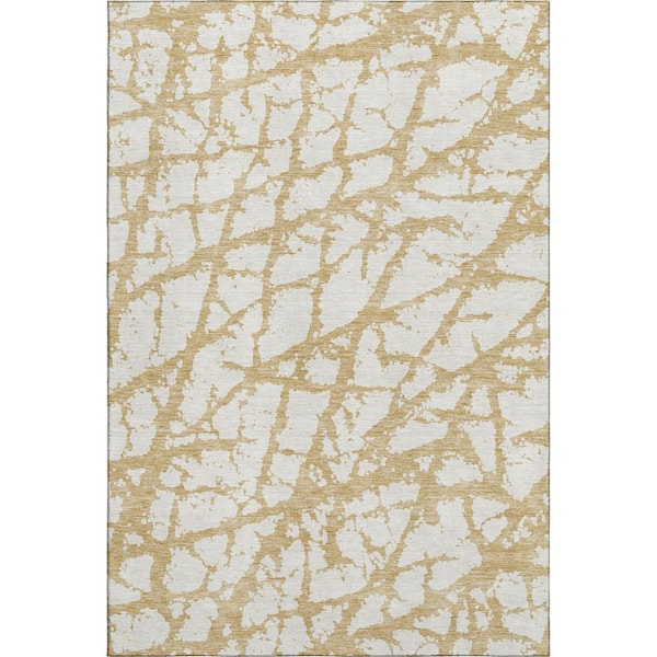 Mayfield Premium Machine Washable Abstract AMF972 Gold 8 ft. x 10 ft. Area Rug