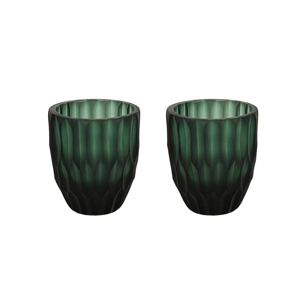 Leaf Green Glass Votive Candle Holders Set of 2