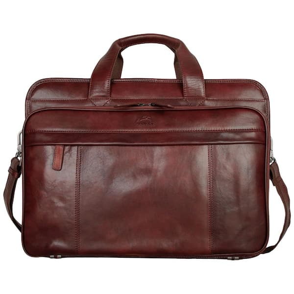 Pelle D'oro Brown Leather Double Compartment Top Zipper 15.6" Laptop / Tablet Briefcase