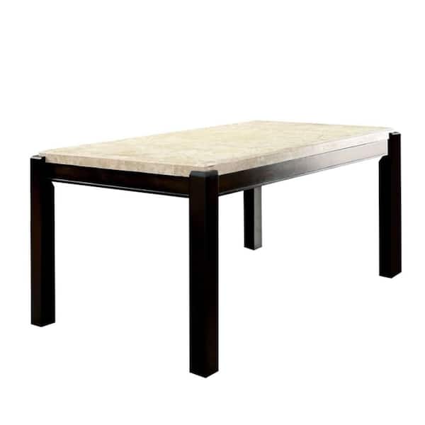 Benjara 38 in. Dark Walnut Finish Marble Top 4 Legs Dining Table (Seat of 4)