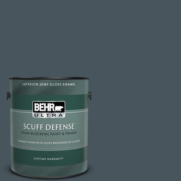 BEHR ULTRA 1 gal. #BNC-40 Moody Black Extra Durable Semi-Gloss Enamel Interior Paint & Primer